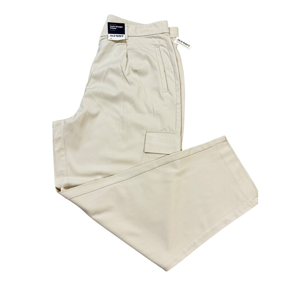 Old Navy Taylor Straight Trouser Womens XL Beige New Extra High-Rise Cargo Pants